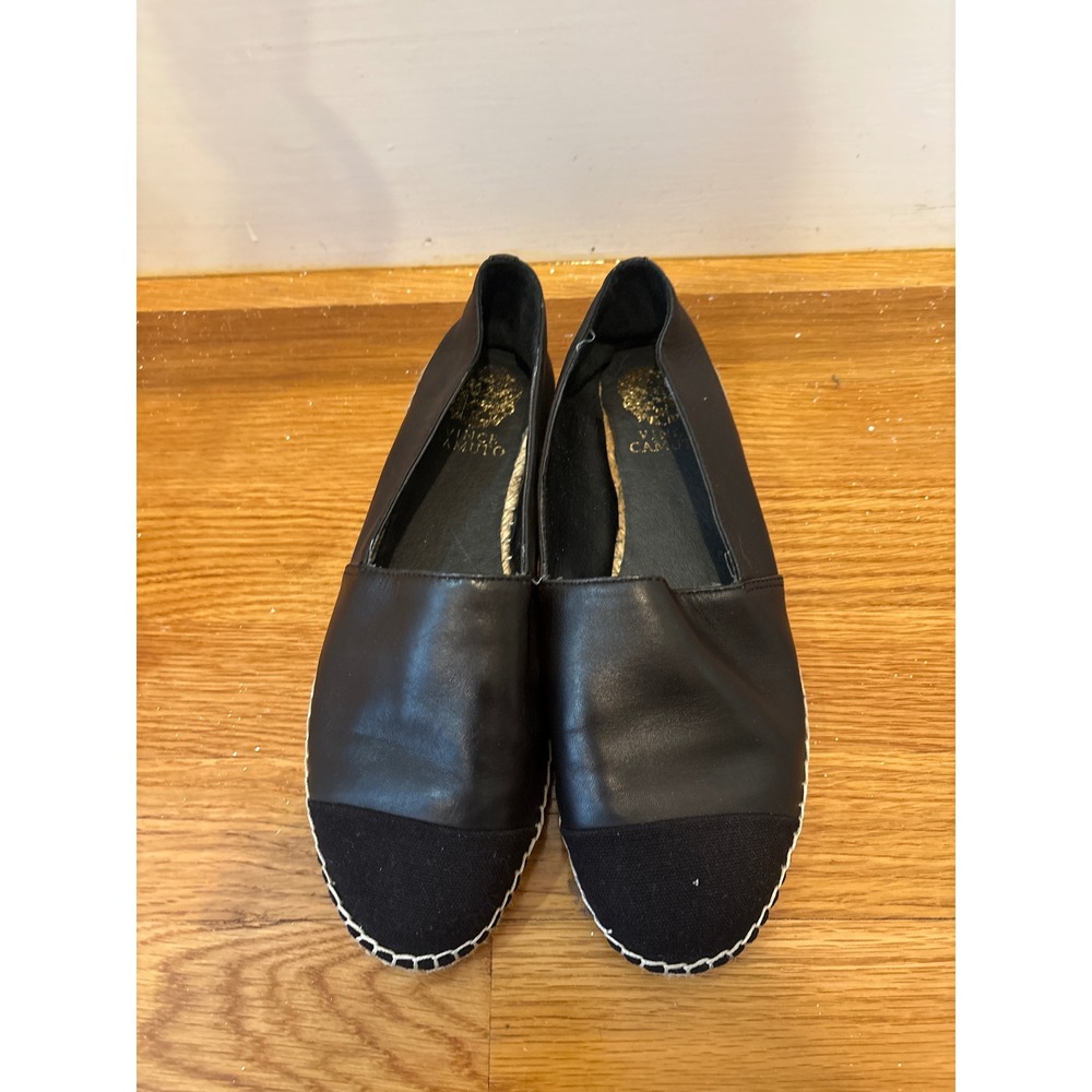 Vince Camuto Black Leather Espadrille Flats‎ Slip On Shoes Womens Size 9.5